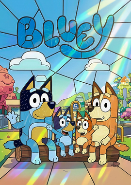 Bluey Family in Stained Glass Style