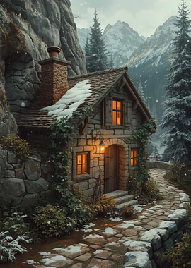 Cozy Stone Cabin in Snowy Mountains