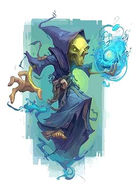 Skeleton Wizard Casting Blue Magic
