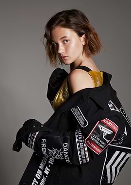 Cailee Spaeny in a decorated denim jacket