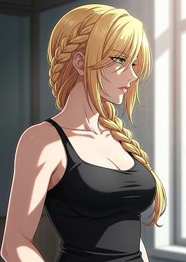 Anime Woman with Blonde Braids