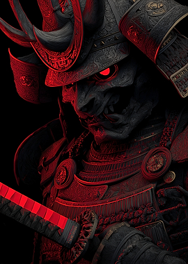 Demonic Samurai Warrior with Glowing Red Eyes