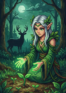 Pixel Art Elf Nurturing Plants