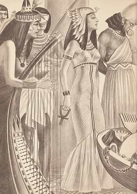 Ancient Egyptian Scene with Harp and Ankh