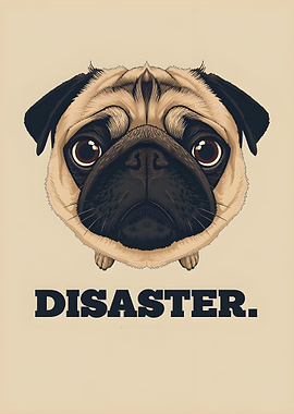 Sad Pug Dog with 'DISASTER' Text