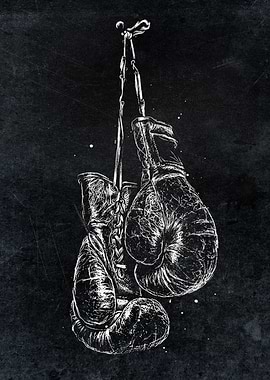 Minimalist Boxing Gloves Poster – Scribble Line Art Gym Wall Decor