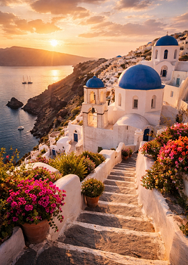 Santorini Greece Sunset Church