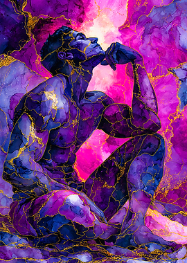 Thinking Muscular Male Figure Purple Gold