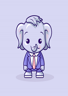 Cute cartoon elephant in a suit