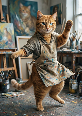 Artistic Cat Painter in Studio