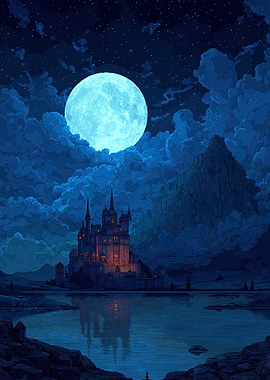 Mystical Castle Under a Full Moon