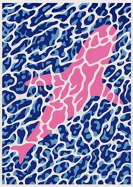 Pink Orca in Blue Water Pattern