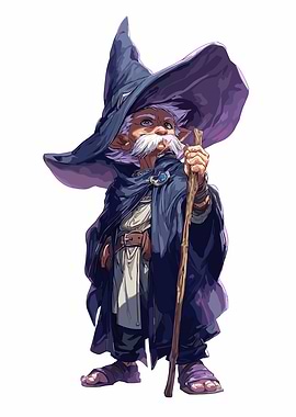 Gnome Wizard with Staff and Hat