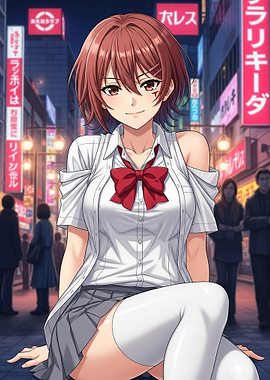 Anime Girl in School Uniform at Night