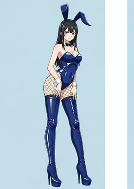 Anime Bunny Girl in Blue Outfit