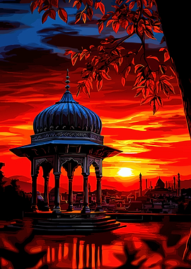 Gazebo at Sunset Reflection