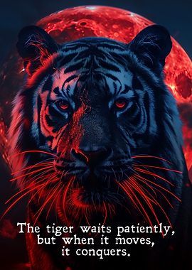 Tiger with Red Moon and Quote
