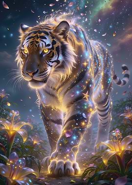 Magical Tiger in a Floral Setting