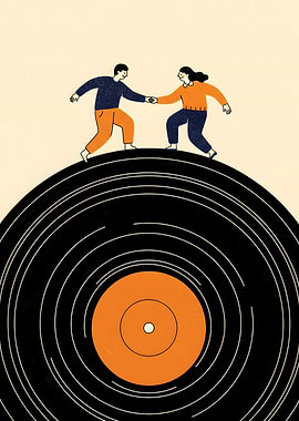 Couple dancing on a vinyl record