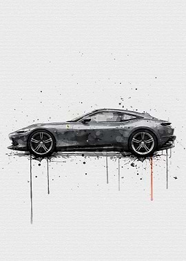 Watercolor Ferrari Car Art