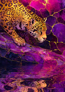 Golden Leopard On Purple Cliffs