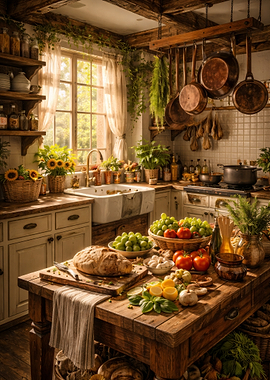 Rustic Kitchen with Fresh Produce