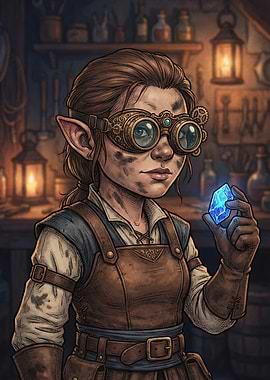 Steampunk Elf Alchemist with Crystal