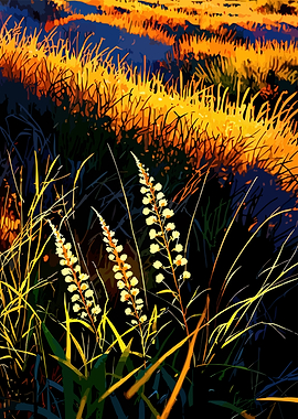 Golden Hour Meadow with Wildflowers