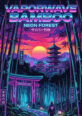 Vaporwave Bamboo Neon Forest