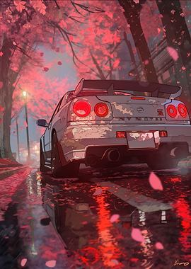 Nissan Skyline GT-R R34 in Cherry Blossoms