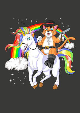 Cowboy Cat Riding a Unicorn