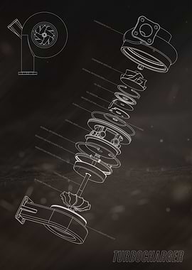 Exploded View of Turbocharger Mechanical Drawing