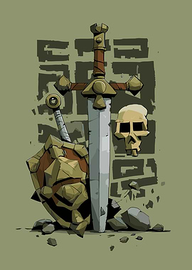 Fantasy Sword, Shield, and Skull
