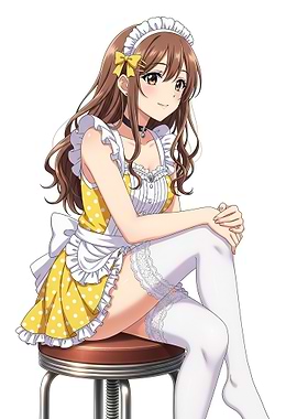 Anime Maid Girl in Yellow Polka Dot Dress