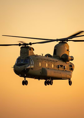 US Army Chinook Helicopter at Sunset
