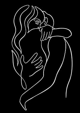 Couple Hugging Line Art
