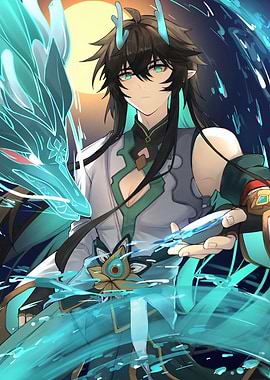 Anime Dragon Boy with Water Dragon