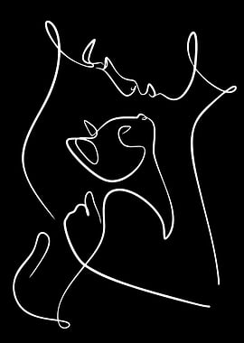 Minimalist Line Art of Person and Cat