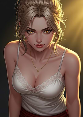 Woman in white camisole with golden necklace