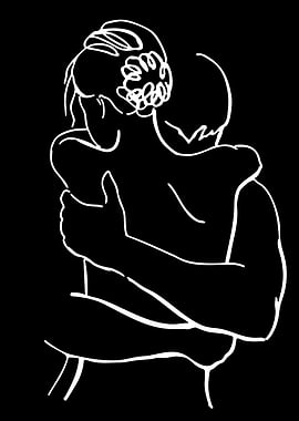 Couple Hugging Line Art