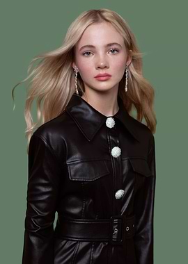 Freya Allan in Black Leather Jacket