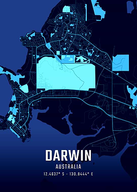 Darwin Australia Midnight City Map