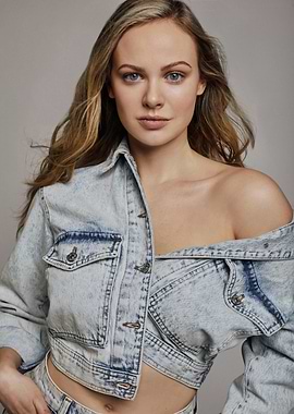 Meghan Roberts in Acid Wash Denim Jacket