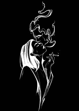 Couple smoking, smoke forming faces