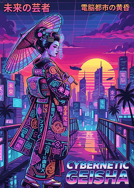 Cybernetic Geisha in Neon City