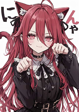 Anime Cat Girl in Black Dress