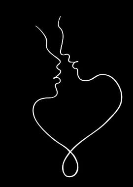 Abstract couple kissing heart line art