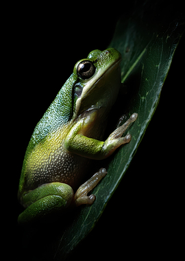 Green Tree Frog on Leaf