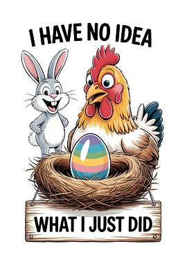 Funny Chicken and Bunny with Easter Egg