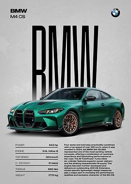 BMW M4 CS Car Poster